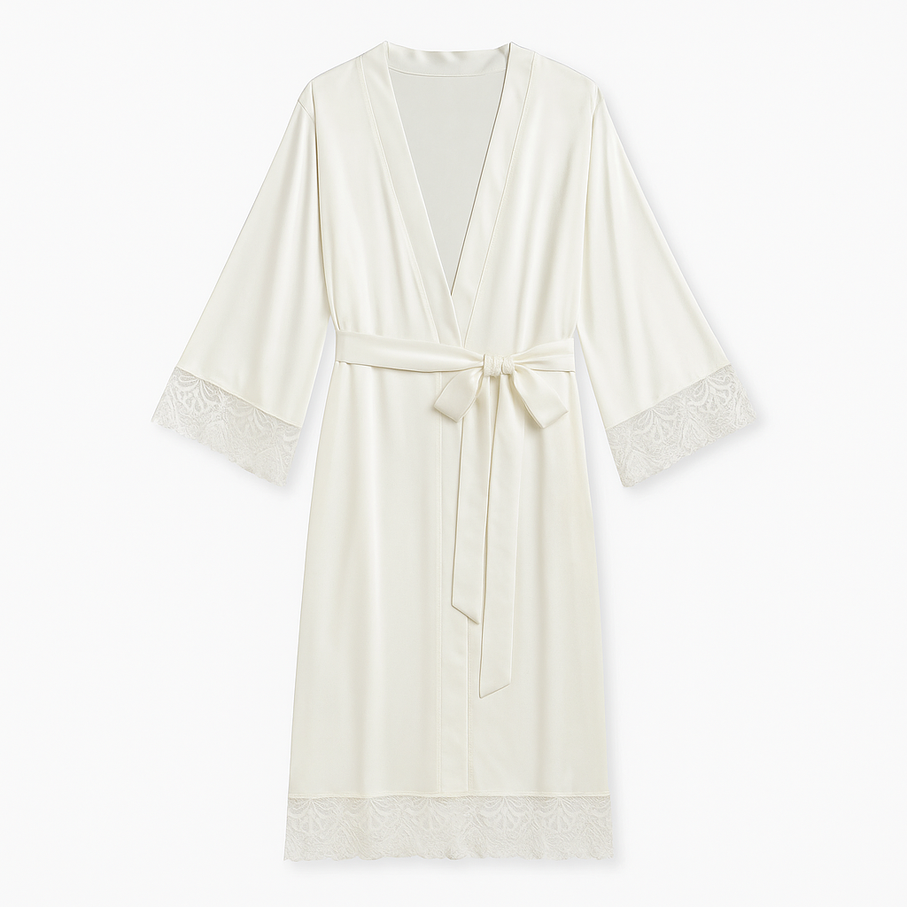 Chemise de Nuit Satinée Longue à Dentelle – Clair de Brume