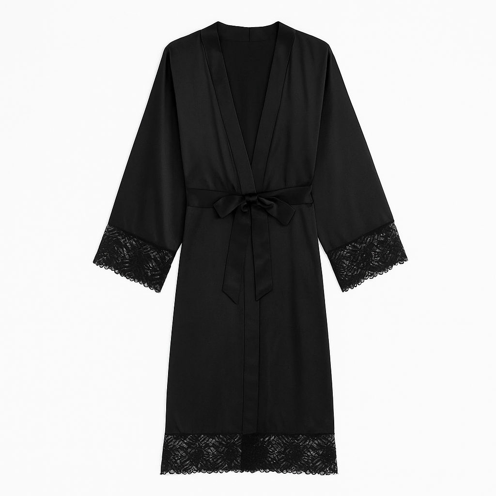 Chemise de Nuit Satinée Longue à Dentelle – Clair de Brume