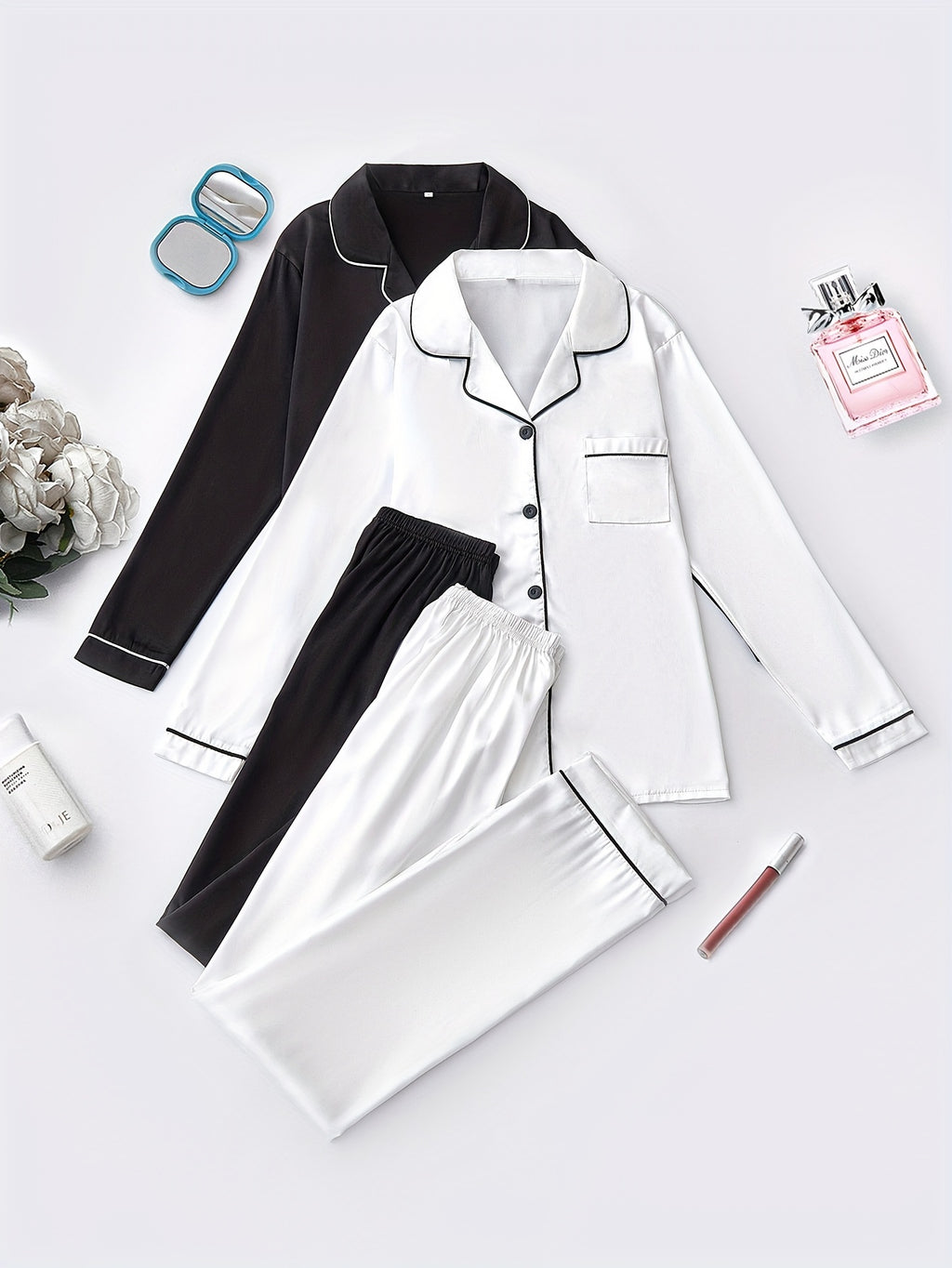 Ensemble Pyjama Chemise et Pantalon Satinés (Lot de 2) – Accord Satiné