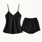 Débardeur et Short Satinés à Dentelle – Brume d’Aurore