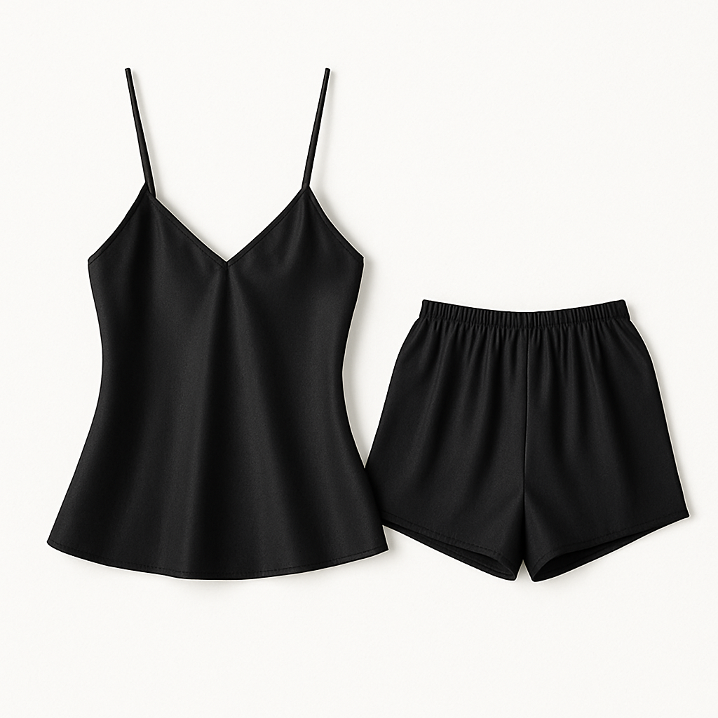 Débardeur et Short Satinés à Dentelle – Brume d’Aurore