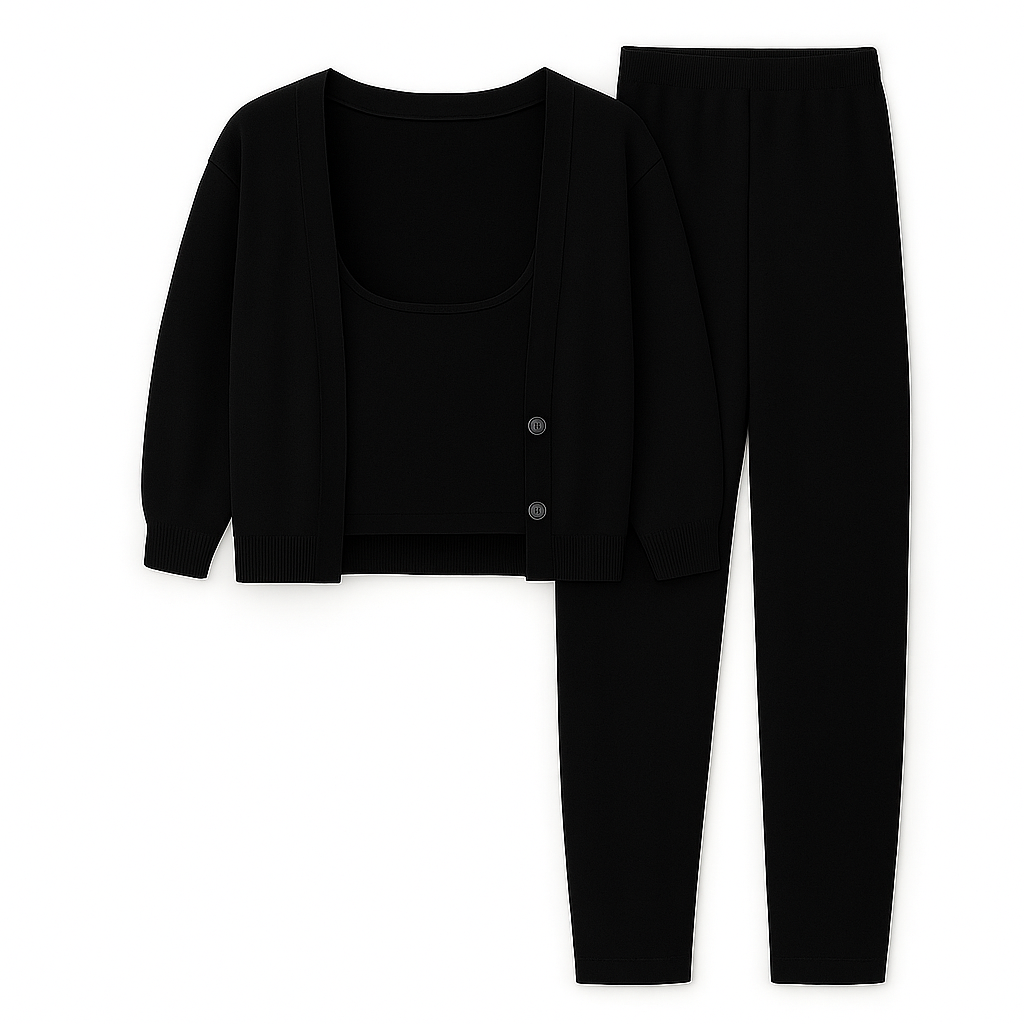 Trio Doux Gilet, Débardeur et Pantalon – Signature Élégante