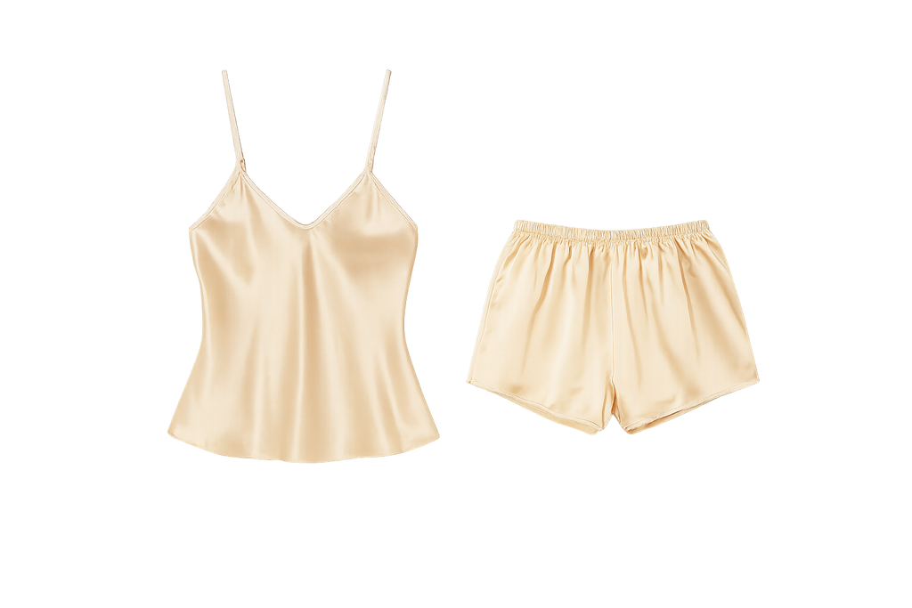 Débardeur et Short Satinés à Dentelle – Brume d’Aurore