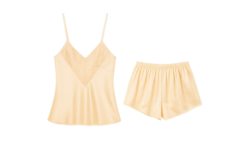 Débardeur et Short Satinés à Dentelle – Brume d’Aurore