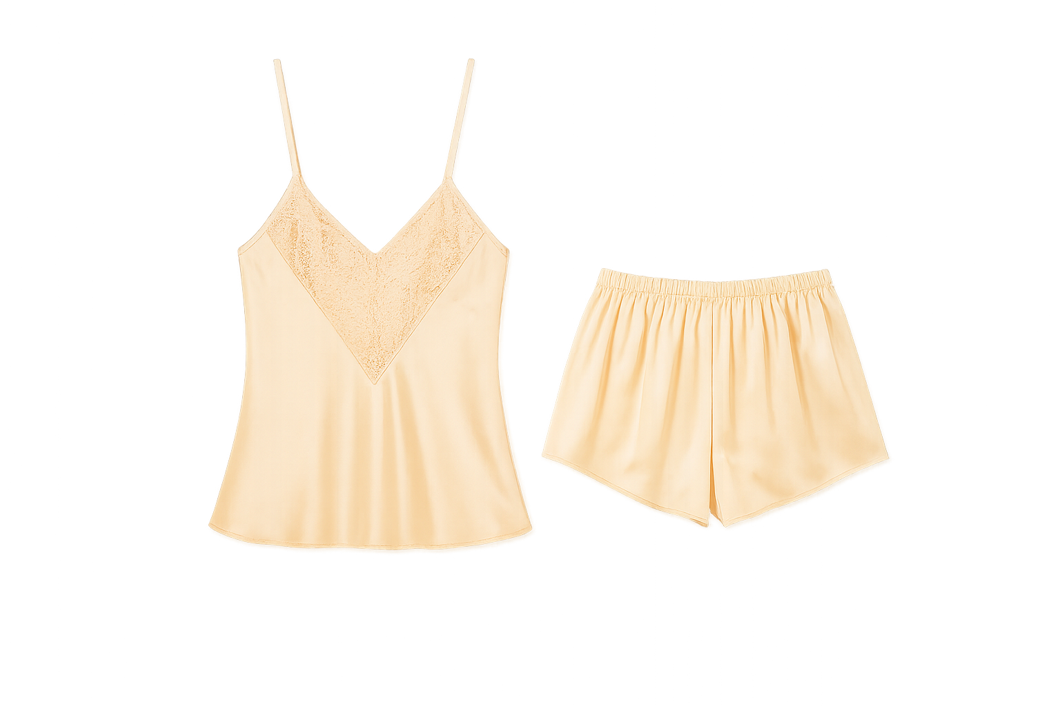 Débardeur et Short Satinés à Dentelle – Brume d’Aurore