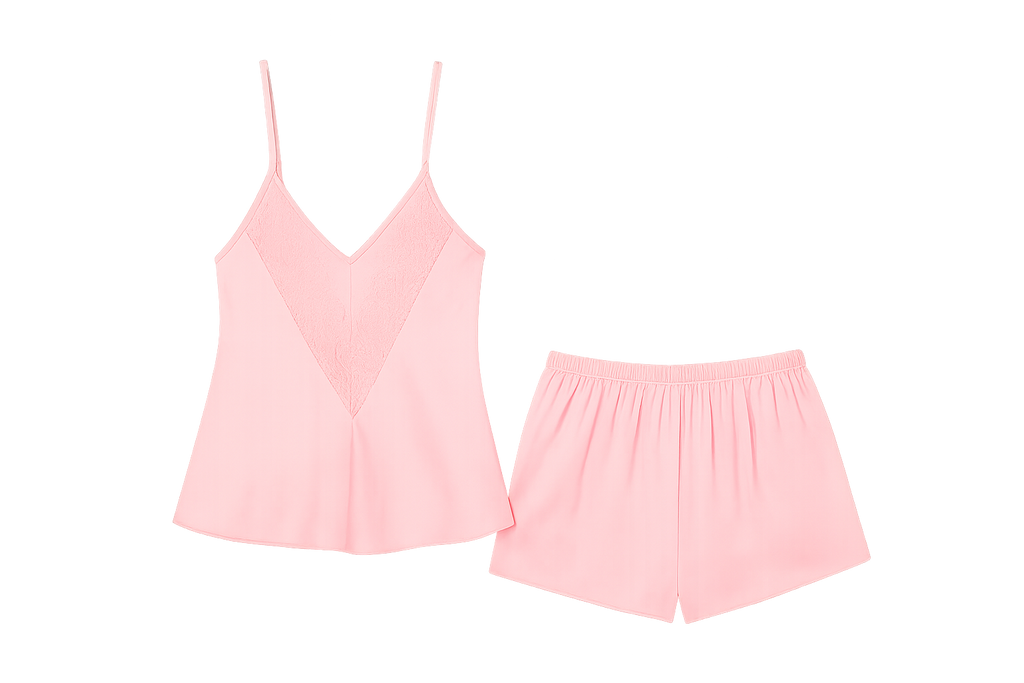 Débardeur et Short Satinés à Dentelle – Brume d’Aurore