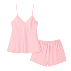 Débardeur et Short Satinés à Dentelle – Brume d’Aurore