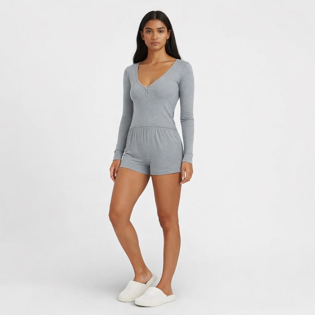 Ensemble Pyjama Manches Longues et Short – Sérénité Côtelée