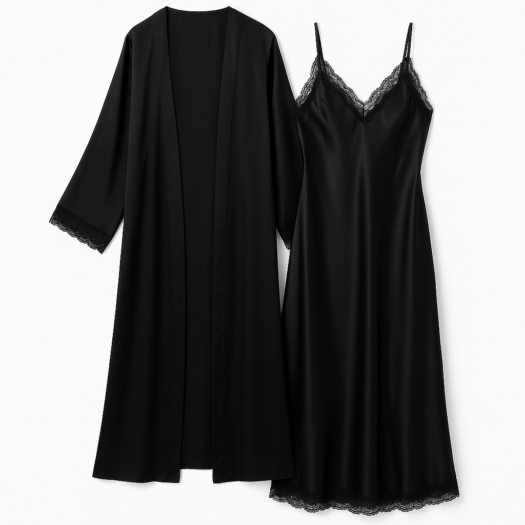 Ensemble Pyjama Satiné Robe et Gilet – Éclat Relié