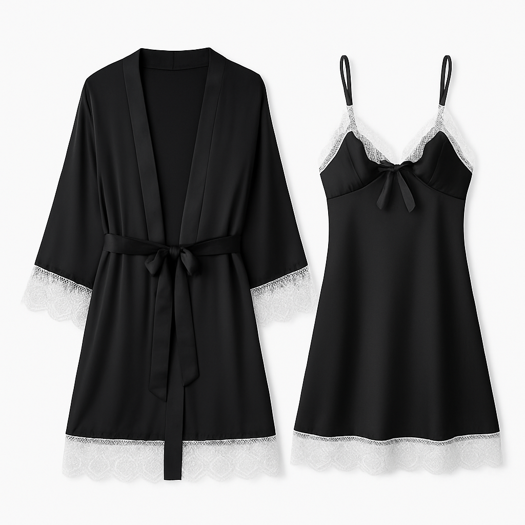 Ensemble Pyjama Satiné Robe Courte et Gilet – Éclat Léger