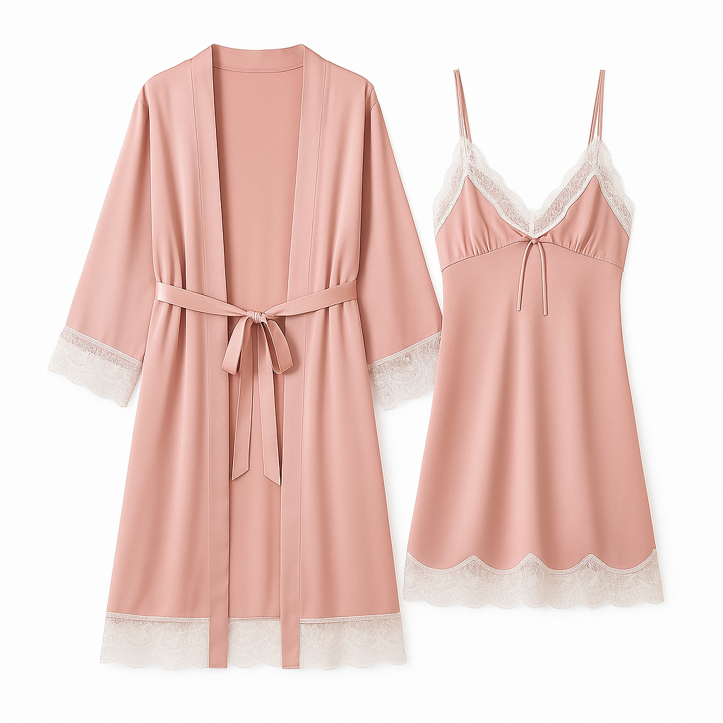 Ensemble Pyjama Satiné Robe Courte et Gilet – Éclat Léger