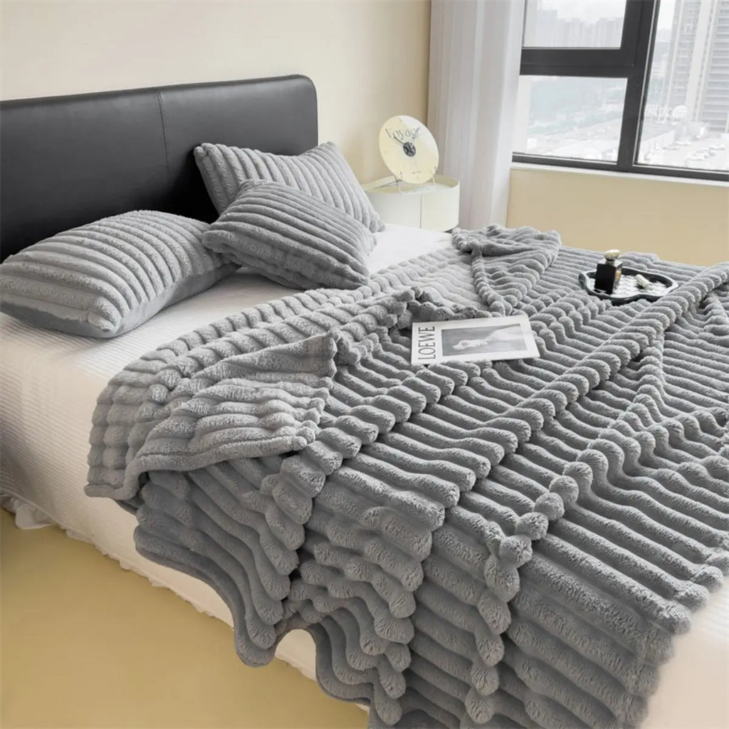 Couverture chaude en peluche épaisse – Plaid hiver ultra doux gris