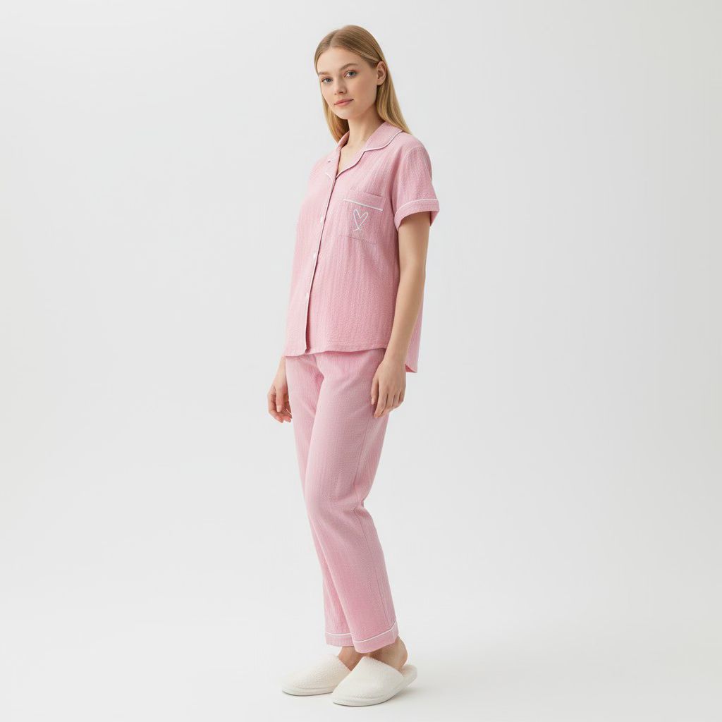Ensemble Pyjama Chemisier et Pantalon – Tendresse Brodée
