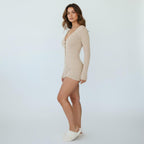 Combishort Côtelée Manches Longues – Caresse Côtelée