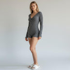 Combishort Côtelée Manches Longues – Caresse Côtelée