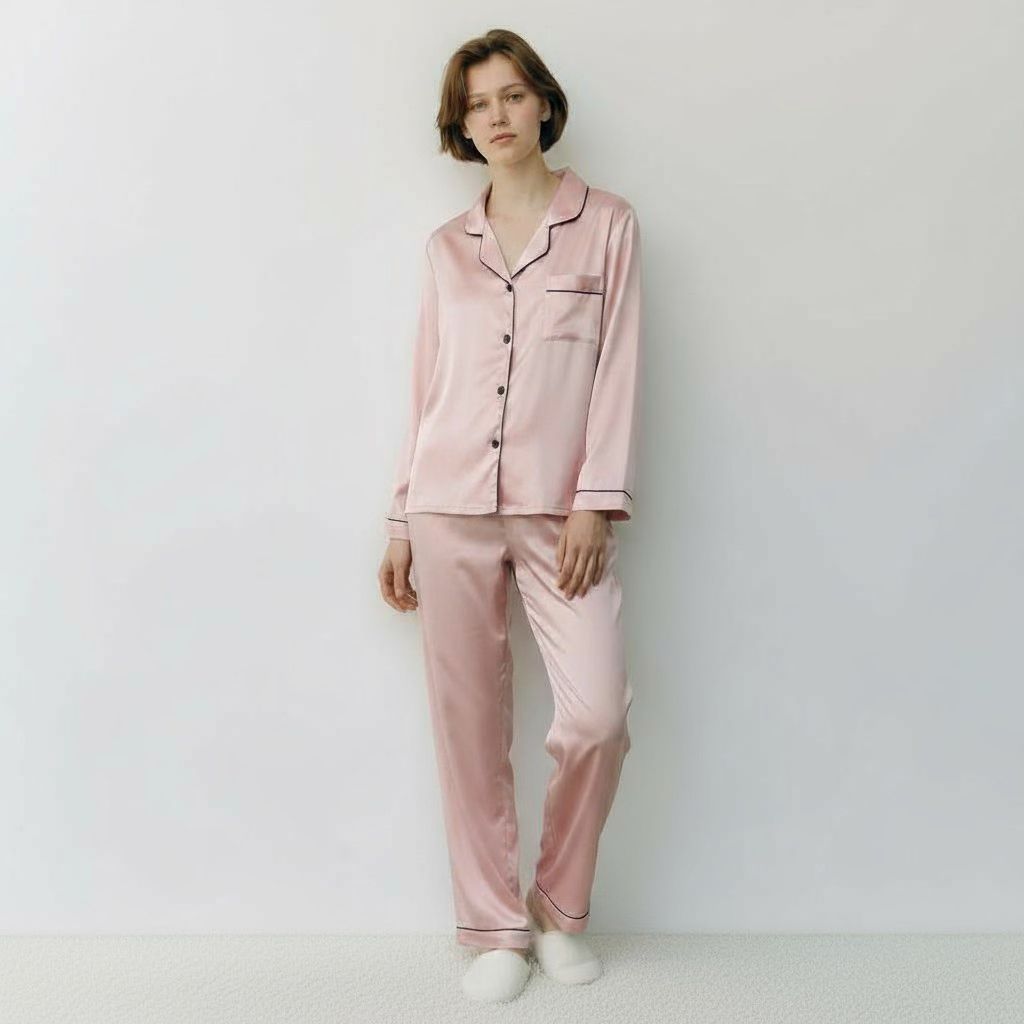 Ensemble Pyjama Satiné Chemisier et Pantalon – Nuit Élégante