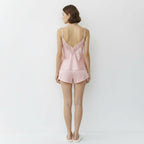 Débardeur et Short Satinés à Dentelle – Brume d’Aurore