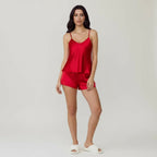 Débardeur et Short Satinés à Dentelle – Brume d’Aurore