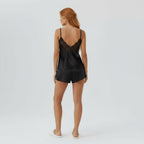 Débardeur et Short Satinés à Dentelle – Brume d’Aurore