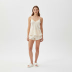 Débardeur et Short Satinés à Dentelle – Brume d’Aurore