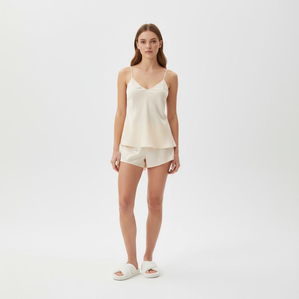 Débardeur et Short Satinés à Dentelle – Brume d’Aurore