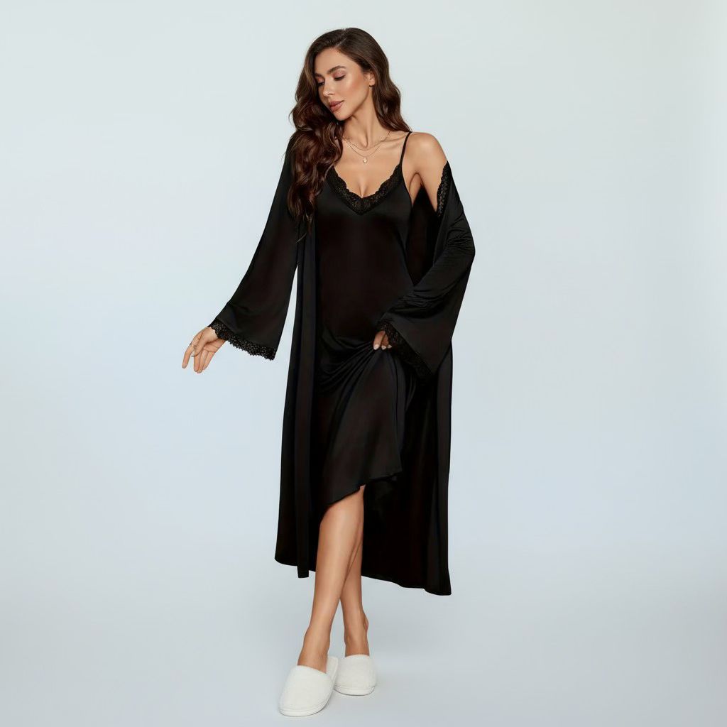 Ensemble Pyjama Satiné Robe et Gilet – Éclat Relié