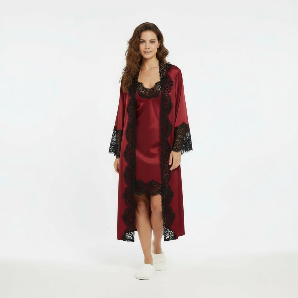 Ensemble Pyjama Satiné Robe et Gilet – Éclat Relié