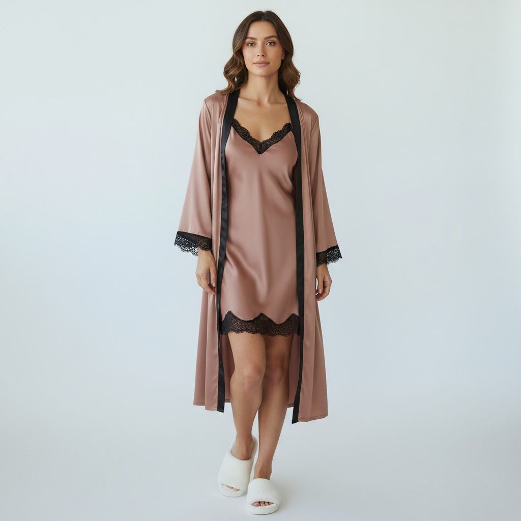 Ensemble Pyjama Satiné Robe et Gilet – Éclat Relié
