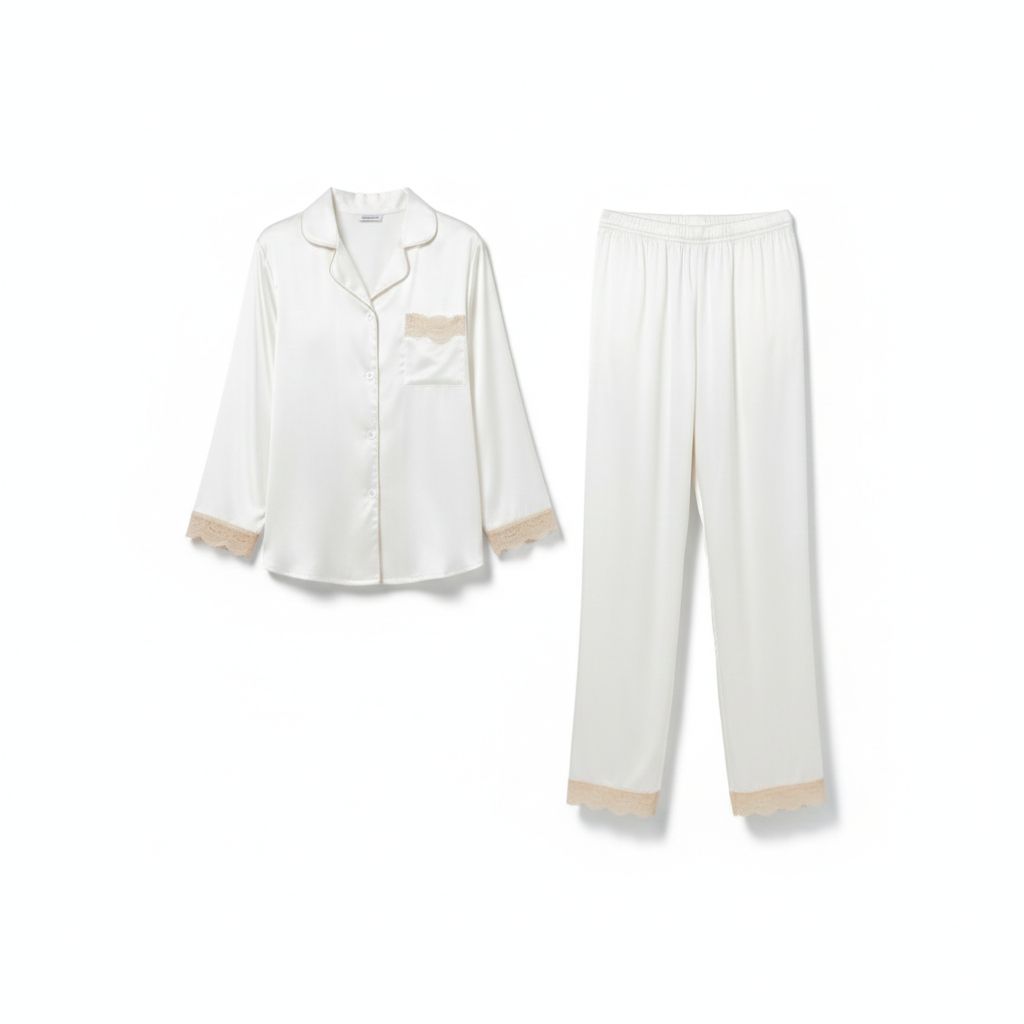 Ensemble Pyjama Satin Femme Élégant à Plumes – Élégance Nocturne
