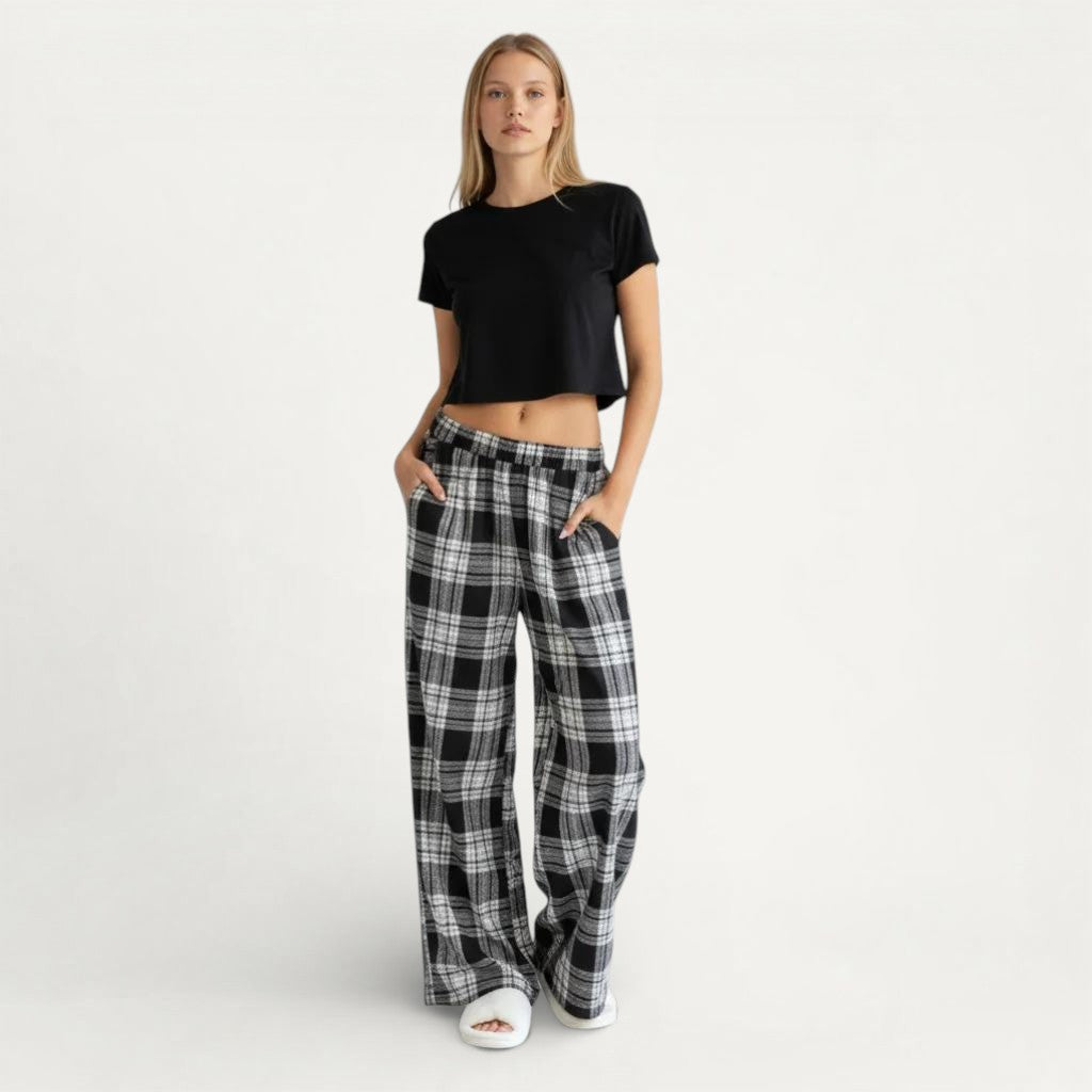 Pantalon Pyjama à Carreaux Taille Nouée – Charme Douillet