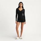 Combishort Pyjama Côtelée Manches Longues – Caresse Côtelée