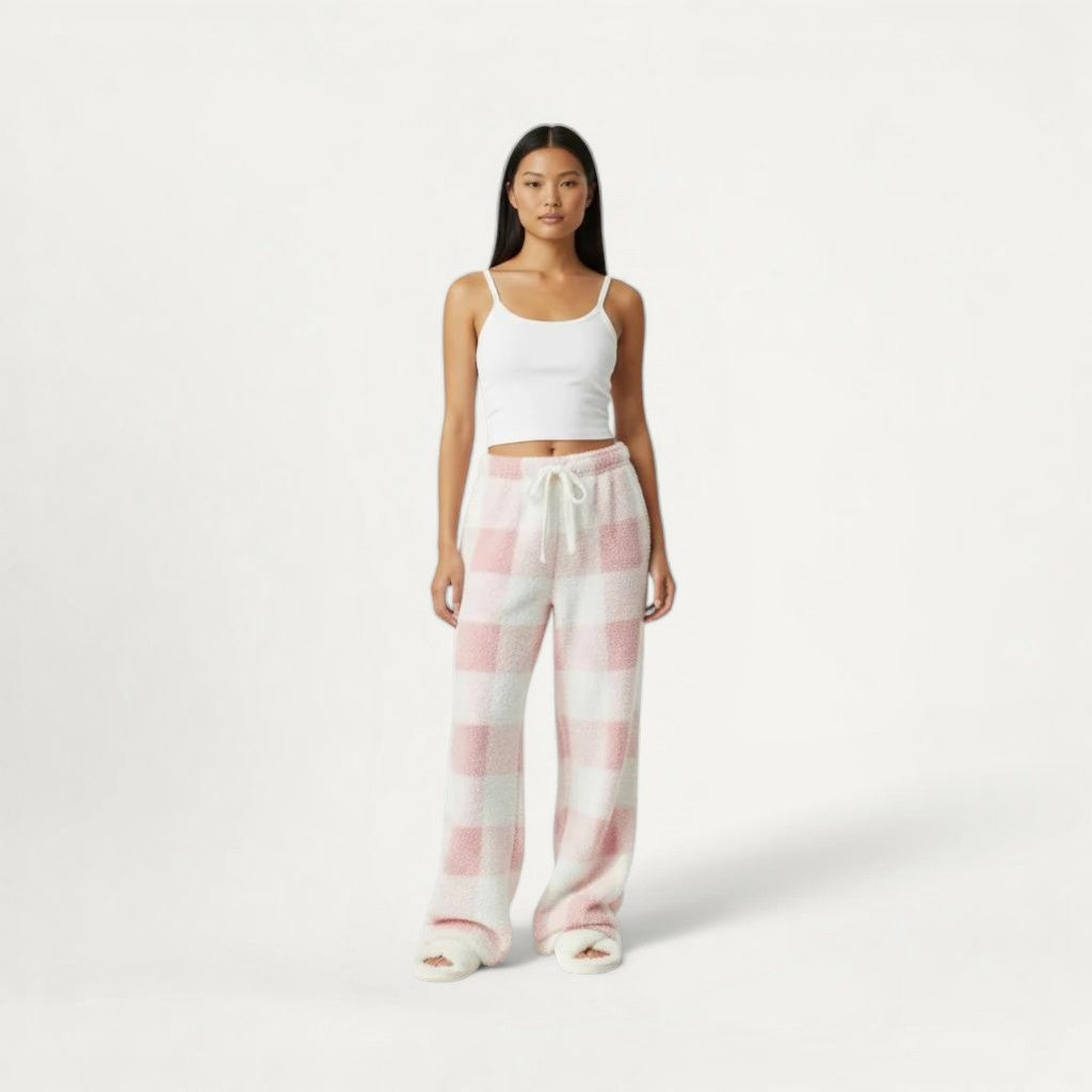 Pantalon Pyjama Polaire Femme Chaud – Carreaux Enflammés