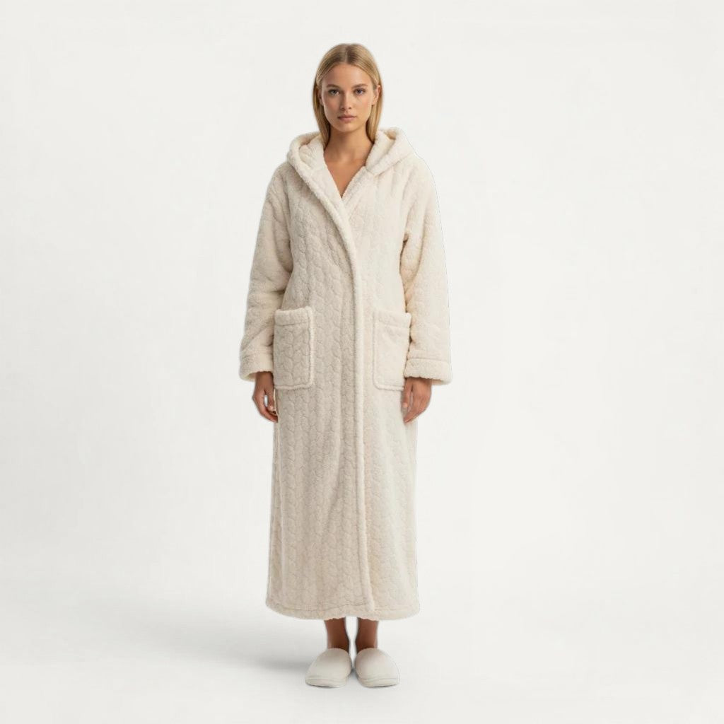 Peignoir Chaud avec Capuche Femme en Polaire – Cocon Vanille