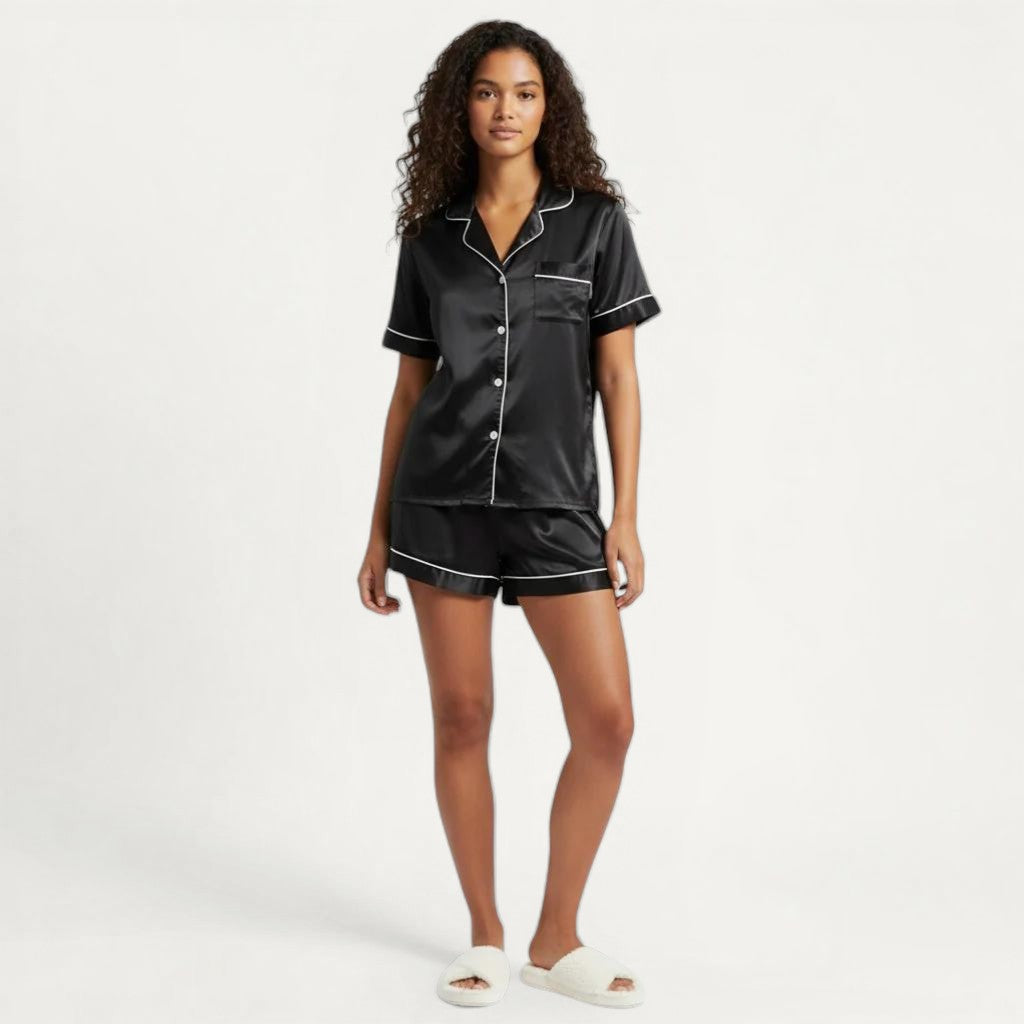 Ensemble Pyjama Satin Femme Chemisier et Short Élégant – Satin d’Aurore
