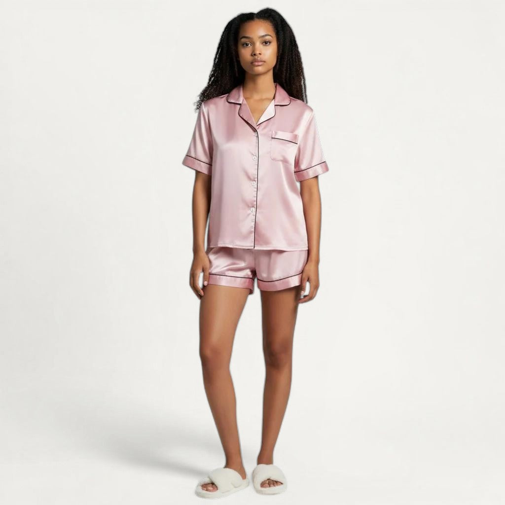 Ensemble Pyjama Satin Femme Chemisier et Short Élégant – Satin d’Aurore