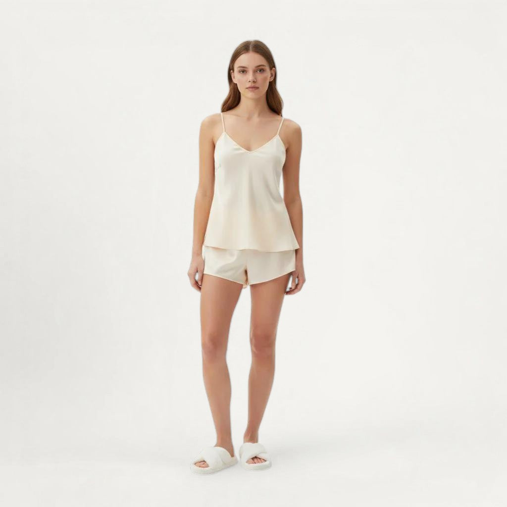 Ensemble Pyjama Satin Femme à Dentelle Élégant – Brume d’Aurore