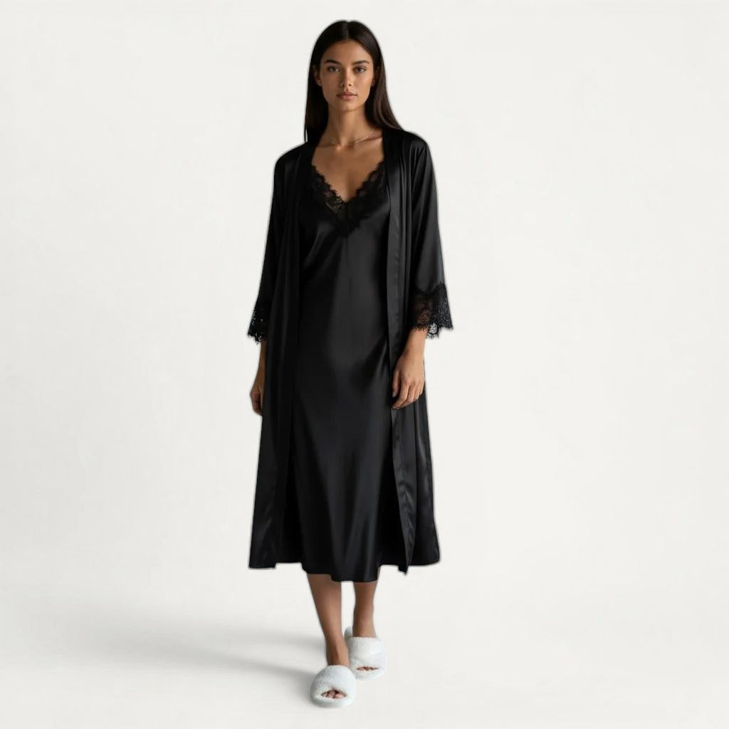 Ensemble Pyjama Satin Femme Robe et Gilet Élégant – Éclat Relié