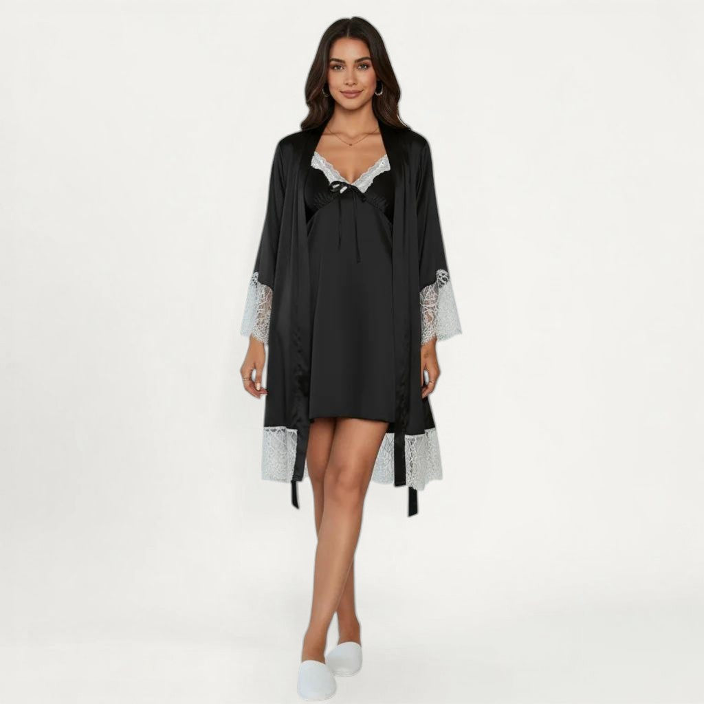 Ensemble Pyjama Satin Femme Robe Courte et Gilet Élégant – Éclat Léger