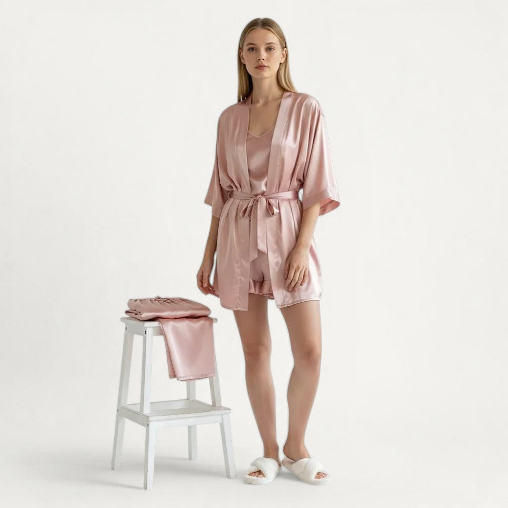 Ensemble Pyjama Satin Femme 4 Pièces Modulable Élégant – Éclat Complet