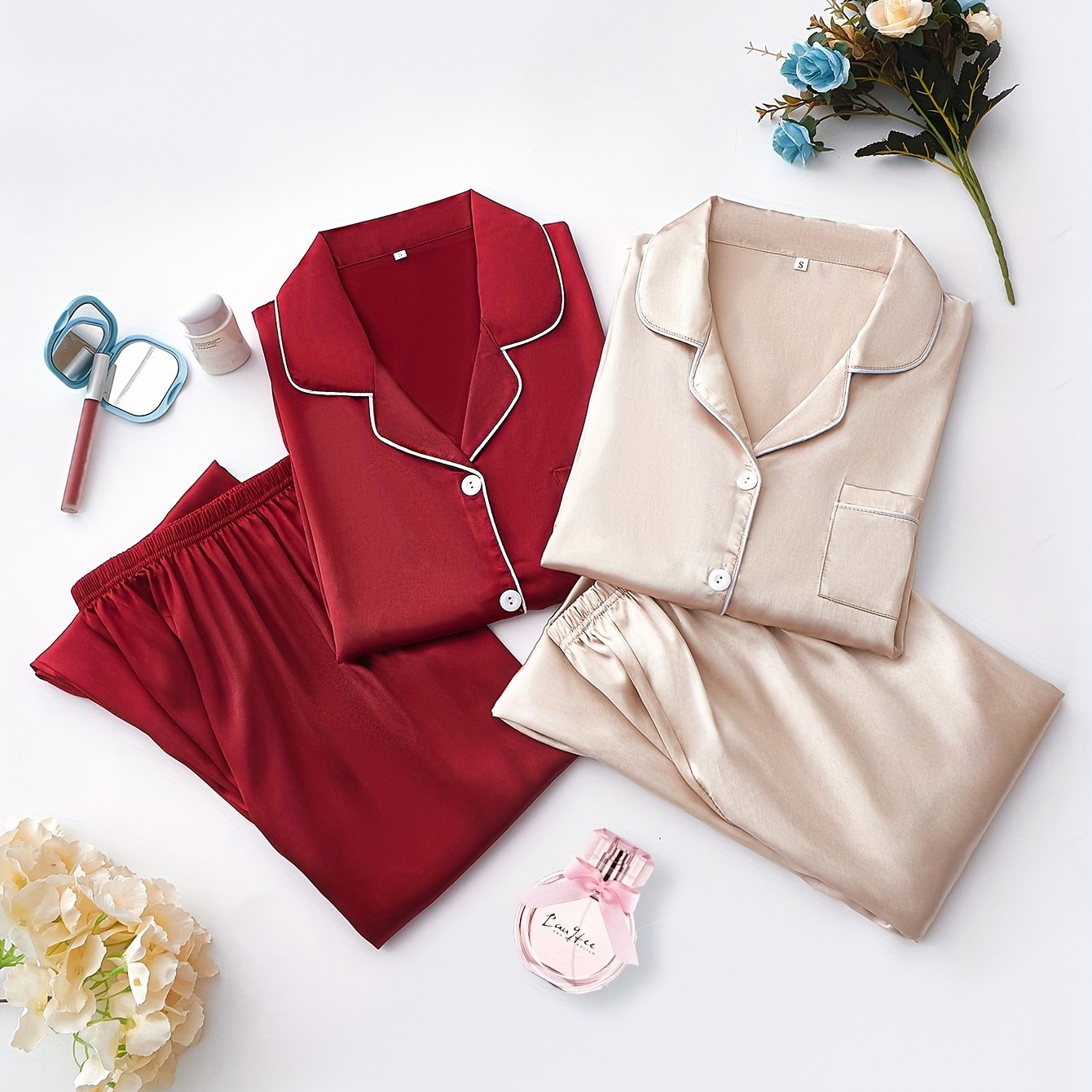 Ensemble Pyjama Chemise et Pantalon Satinés (Lot de 2) – Accord Satiné