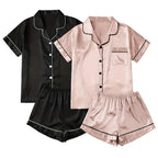 Ensemble Pyjama Chemisier et Short Satinés (Lot de 2) – Éclat Satiné