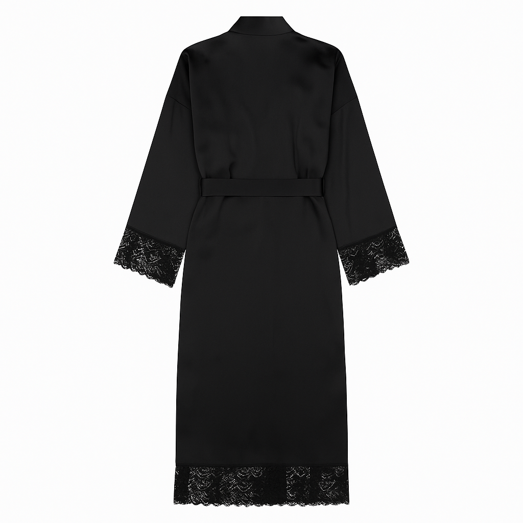 Chemise de Nuit Satinée Longue à Dentelle – Clair de Brume