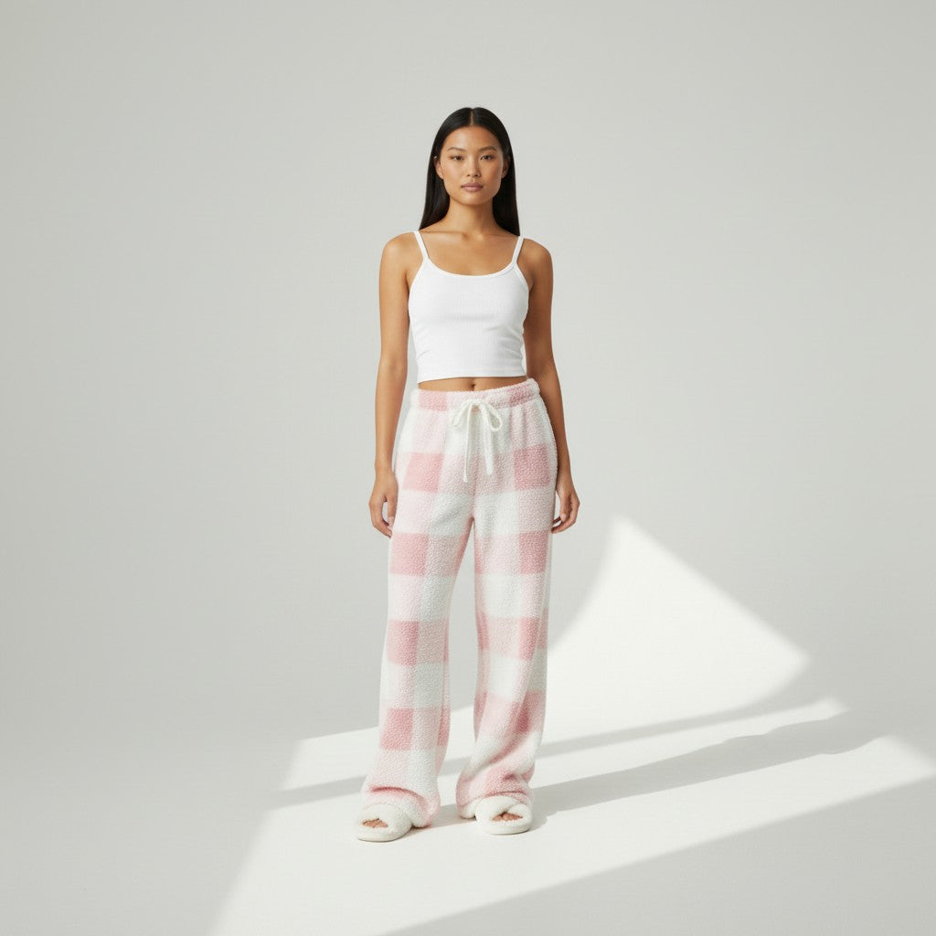 Pantalon Pyjama Chaud en Polaire Motif Carreaux - Carreaux Enflammés