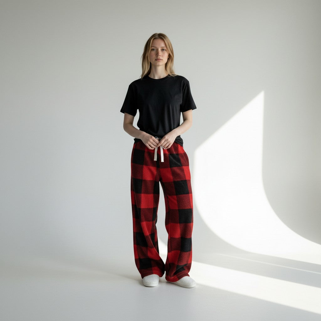Pantalon Pyjama Chaud en Polaire Motif Carreaux - Carreaux Enflammés