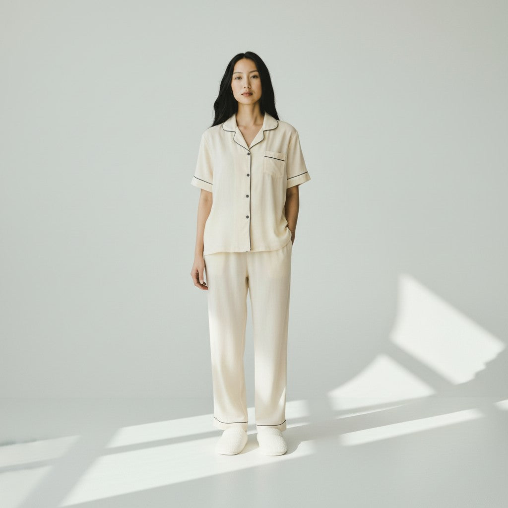 Ensemble Pyjama Chemisier et Pantalon – Tendresse Brodée