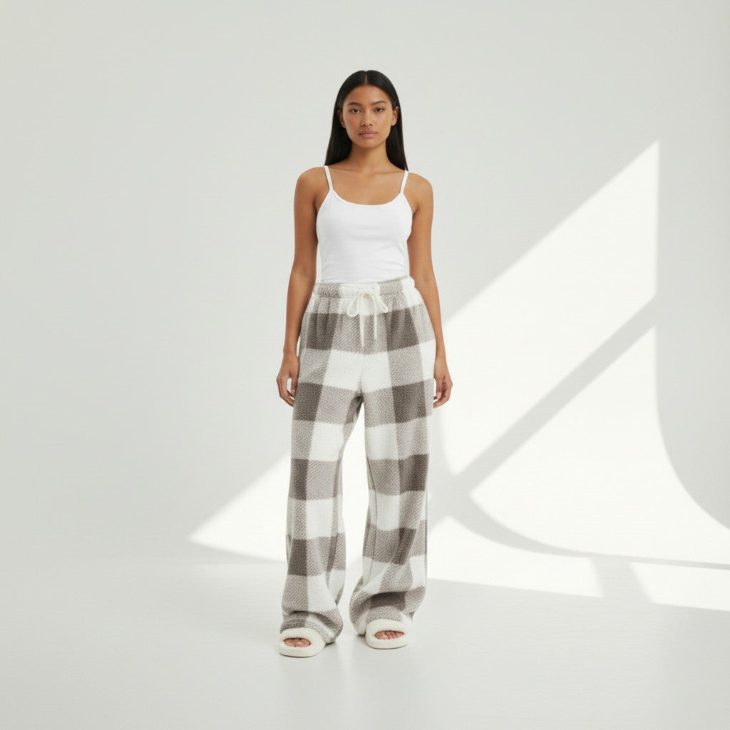 Pantalon Pyjama Chaud en Polaire Motif Carreaux - Carreaux Enflammés