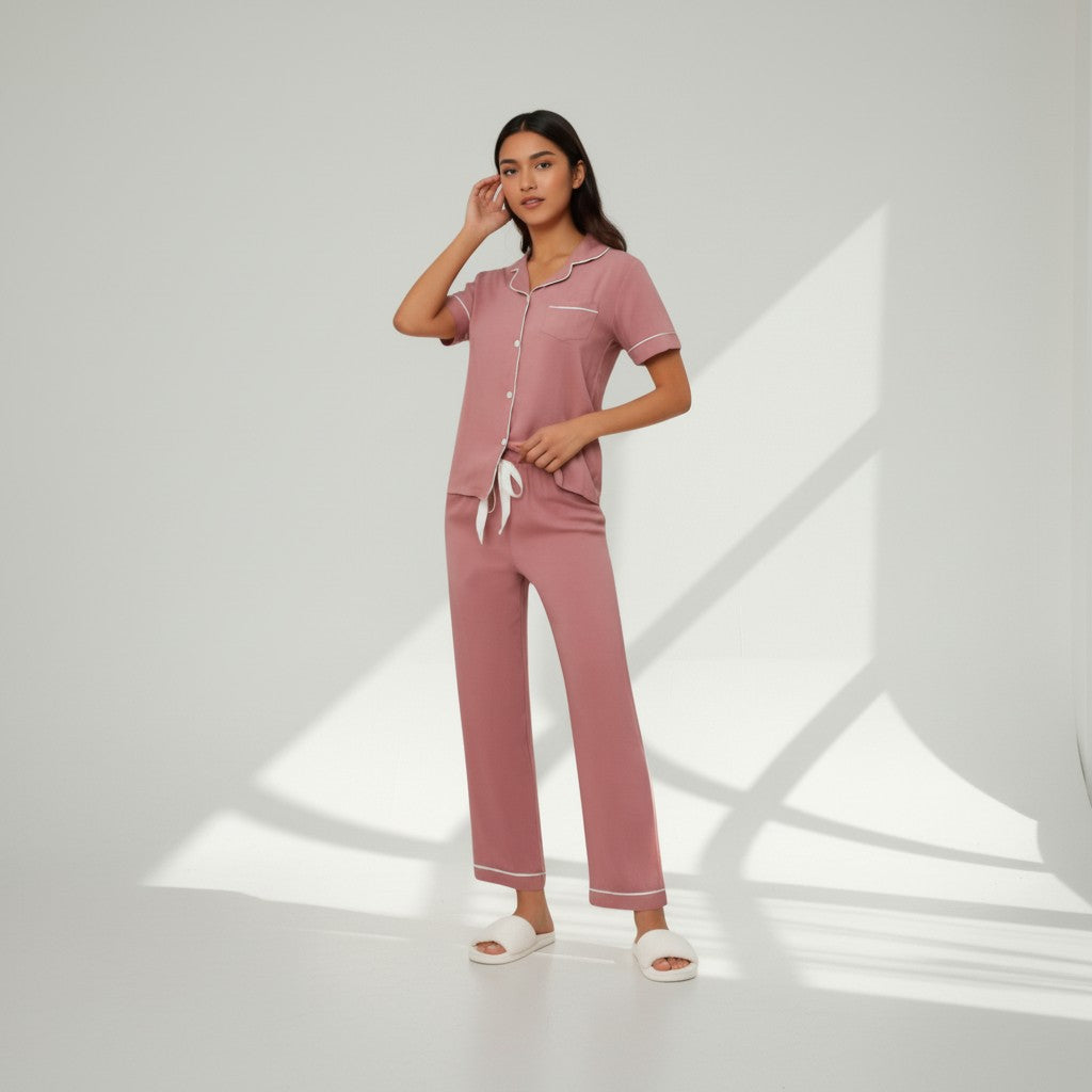 Ensemble Pyjama Chemisier et Pantalon – Tendresse Brodée