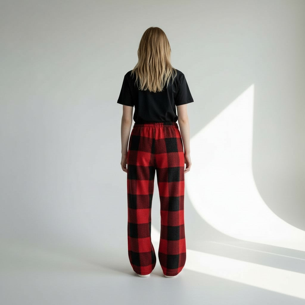 Pantalon Pyjama Chaud en Polaire Motif Carreaux - Carreaux Enflammés