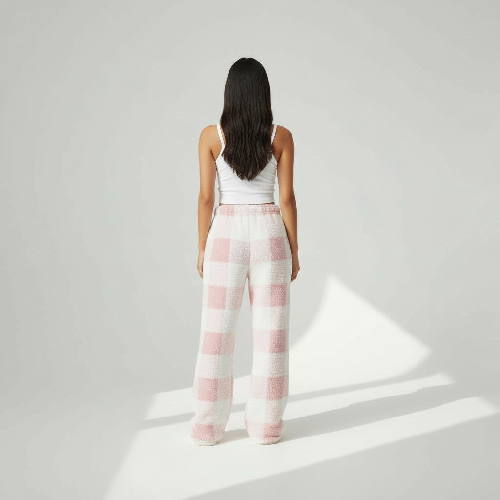 Pantalon Pyjama Chaud en Polaire Motif Carreaux - Carreaux Enflammés