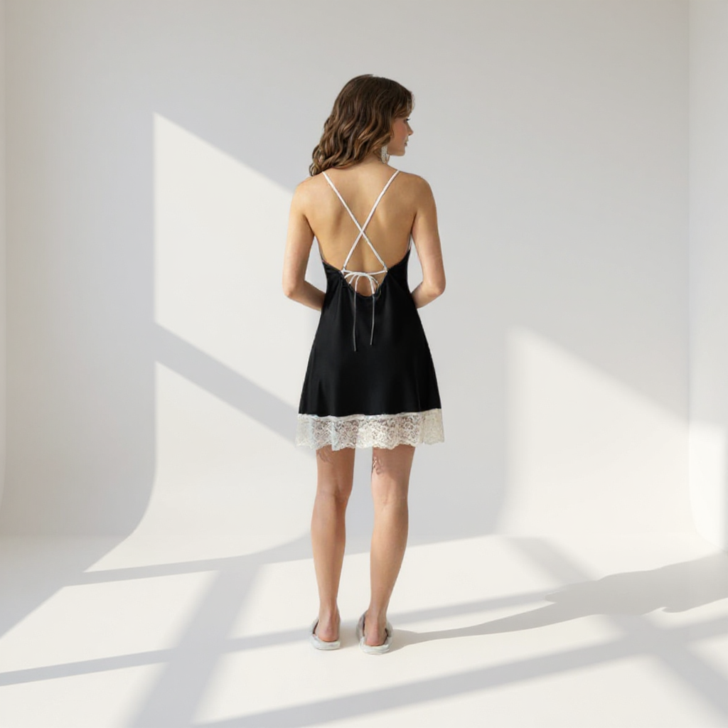 Nuisette Satinée à Bretelles – Lueur de Brume